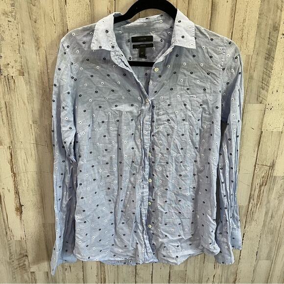 Jcrew Embroidered Polka Dot JCrew Perfect Shirt Button Up TALL - Picture 1 of 7